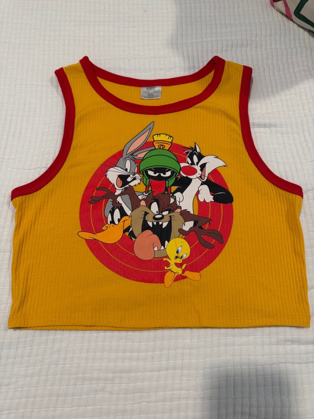 Yellow & Red Looney Tunes Graphic Cropped Tank Top